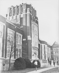 Bibb Graves Hall, circa 1963 Front Center Exterior and Students Outside by unknown