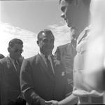 Governor Wallace shaking hands with ROTC Cadet Johnson at 1966 Governor's Day by Opal R. Lovett