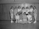 Physical Education Instructor Frances Hanson with Female Students Inside Gymnasium 1 by Opal R. Lovett