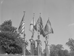 1961-1962 Southerners Marching Band Color Guard Holding American Flag, Alabama Flag, Confederate Flag, and JSC Flag 4 by Opal R. Lovett