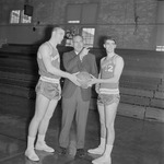 Basketball Players Terry Owens and Bill Jones with Coach Tom Roberson 1 by Opal R. Lovett