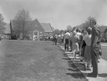 Students Wait in Line Outside Hammond Hall 2 by Opal R. Lovett
