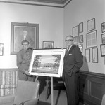President Houston Cole and Opal R. Lovett with Albert P. Brewer Hall Drawing 1 by Opal R. Lovett