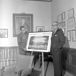 President Houston Cole and Opal R. Lovett with Albert P. Brewer Hall Drawing 2 by Opal R. Lovett