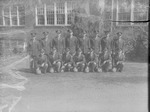 Group of ROTC Members in Uniform Outside Campus Building by Opal R. Lovett