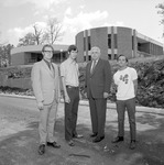 President Ernest Stone, Rev. John Tadlock, and Students, 1972 Baptist Student Center Building 2 by Opal R. Lovett
