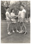Students Playing Tennis Shake Hands at Match on Tennis Court by Opal R. Lovett