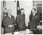 Frank Kirby, President of Anniston Electric Company, Col. Michael Halloran, and JSC President Houston Cole by unknown