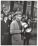 President Houston Cole with Megaphone, Football Team and Students Outside Bibb Graves Hall, 1966 Jacksonville State College Becomes A University by Opal R. Lovett