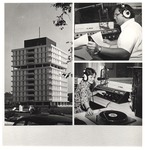 Montage of Radio Tower atop Houston Cole Library, Mike Sandefer, Manager of WLJS, and Student Disc Jockey Susan Snow by Opal R. Lovett