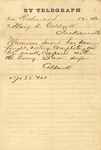 Correspondence | Telegram from John Henry Caldwell to Mary Caldwell, August/September 1862 by John Henry Caldwell