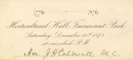 Document | Invitations & tickets to a centennial event at Horticultural Hall, Fairmount Park, Philadelphia, Pennsylvania for John Henry Caldwell, December 1875